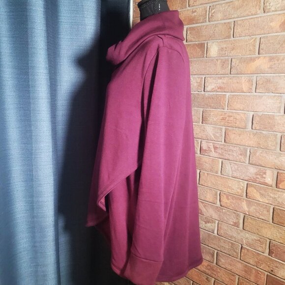 Xersion Women's Pullover Cowl Neck Sweatshirt w/Wrap Front in Wine - Size XL - Picture 6 of 11